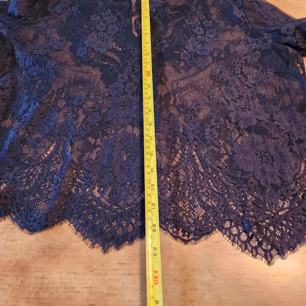 Womens Black Lace Whimsigoth Top XL Floral Flare Sleeve Fairygrung Festival Boho - Picture 12 of 13
